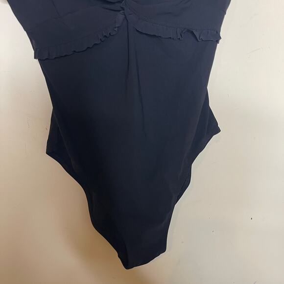 KARLA COLLETTO Black Ruffle Twist V-Neck Silent Underwire One-Piece Swimsuit 10 - Picture 3 of 8